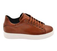 Scarpa Sneakers Bassa Uomo Basic Vera Pelle Liscia Cuoio Linea Basic Fondo in Gomma Bianco Moda Casual (40 EU)
