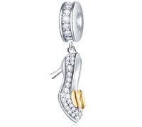 Scarpa Tacco Alto con Charms Fiocco D'oro, Pendente in argento sterling 925 Scarpe a Stiletto Chiaro Birthstone CZ Perline, Fit Pandora San Valentino Braccialetto, Regali per la Fidanzata/Moglie/Sposa