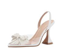 Scarpe A Punta Donna Scarpe con Cinturino Posteriore, Sandali Trasparenti con Tacco Alto e Perle e Fiocco, da Donna, Sexy, a Punta, Bianche(38)