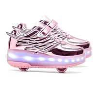 Scarpe a rotelle con luci LED, Scarpe da Skateboard retrattili per Bambini, Scarpe da Sport all’Aperto con Sneakers Lampeggianti (B-Rose,30)