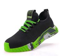 Scarpe Antinfortunistiche da Lavoro Cantiere Leggere Comode Traspiranti Sicurezza Antiscivolo Puntale in Acciaio con Protezione Antiperforazione Certificazione CE (Nero e Verde, 43)