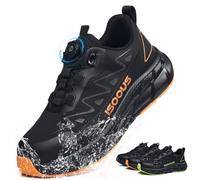 Scarpe Antinfortunistiche Uomo Donna S3S Impermeabili Scarpe da Lavoro ESD Leggere Comode Punta in Acciaio Lacci Rapidi Nero Arancione 38 EU