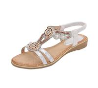 Scarpe Aperte Donna Sandali Eleganti Estive Women's Sandals Summer New Comfortable Fashion Retro Ethnic Style Light Vacation Leisure Flat Sandals & Slides Sandali Pianta Larga (Silver 37)