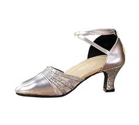 Scarpe Argento Donna Cerimonia, Scarpe da Ballo Latino Americano, Professionale Chiuse Salsa Donna Tacchi Heels Dance Eleganti Scarpette Danza Bachata Morbide Sposa Numeri Piccoli Argento 38