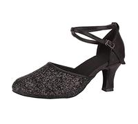Scarpe Ballo Latino Donna Chiuse Nere, Scarpe da Sera Eleganti Regolabili Scarpette Antiscivolo con Strass Scarpe Moda Rosse Scarpe Ballerina Donna Cha-Cha Ballroom per Carnevale Festa a Tema