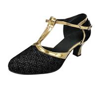 Scarpe Ballo Latino Donna Eleganti Oro, Scarpe con Tacco Chiuse Comode Scarpette Regolabili Elegante Scarpe Moda Paillettes Scarpe Ballerina Donna Danza Moderna per Feste di Matrimonio