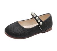 Scarpe Bambina BallerineEleganti con Perle e Glitter Scarpe Mary Jane da Principessa per Cerimonia Matrimonio Festa e Comunione Scarpe Basse Comode Antiscivolo per Ragazze e (Black, 33 Little Child)