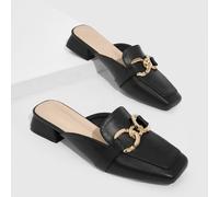 Scarpe basse con decorazione in metallo e punta quadrata, eleganti ciabatte nere per le vacanze estive, in saldo per l"estate, di ritorno a scuola, per studenti universitari, eleganti basic, per un bu