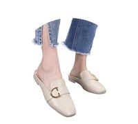 Scarpe basse da donna, comode, casual, con punta aperta, con tacco a fiore, espadrillas per vacanze estive, Beige, 37.5 EU