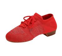 Scarpe basse da donna, con lacci, eleganti, con tacco basso | Scarpe da donna in maglia con lacci, tacco basso a blocco, design in stile danza per un comfort elegante casual quotidiano