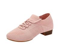 Scarpe basse da donna, con lacci, eleganti, con tacco basso | Scarpe da donna in maglia con lacci, tacco basso a blocco, design in stile danza per un comfort elegante casual quotidiano