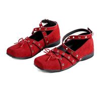 Scarpe basse da Donna e ragazze stile gotico Mary Jane con tacco basso e punta quadrata con fibbia incrociata e fiocco piccole scarpe singole stile retrò con rivetti a bocca bassa (B-rosso,38)