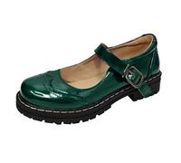 Scarpe basse da donna in pelle, comode, eleganti, con suola antiscivolo, scarpe per il tempo libero, alla moda, punta rotonda, con cinturino regolabile con fibbia, verde, 37 EU