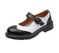 Scarpe basse da donna in pelle, comode, eleganti, con suola antiscivolo, scarpe per il tempo libero, alla moda, punta rotonda, con cinturino regolabile con fibbia, grigio scuro, 38 EU