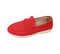 Scarpe basse da donna in pelle scamosciata, mocassini con suola in gomma, slip on, scarpe da ginnastica casual da lavoro, comode, leggere, traspiranti, mocassini da guida bassi, Rosso, 40 EU