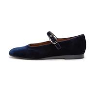Scarpe Basse da Donna in Velluto, Comode ed Eleganti,Ballerine con Cinturino alla Caviglia e Fibbia,Modello Mary Jane a Punta Tonda Chiusa per Feste e Balli,Dark Blue,34 EU