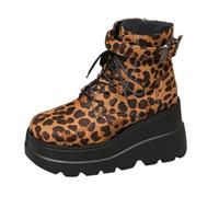 Scarpe Basse Da Donna Invernali Foderate In Peluche Da Donna Autunno E Inverno Punta Rotonda Spessa Stampa Leopardo Alla Moda Cerniera Laterale Moto Di Grandi Dimensioni Casual Caviglia