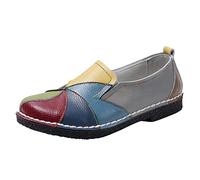 Scarpe basse da donna Loafers con patchwork colorato chiuso punta tonda scarpe basse antiscivolo slip-on in pelle mocassini suola in gomma morbida sandali casual scarpe da barca, grigio., 39