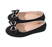 Scarpe basse da donna retrò con fiocco, in pelle scamosciata, senza lacci, eleganti, con punta arrotondata, per appuntamenti di shopping, uso quotidiano, Nero , 38.5 EU