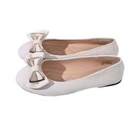 Scarpe basse da donna retrò con fiocco, in pelle scamosciata, senza lacci, eleganti, con punta arrotondata, per appuntamenti di shopping, uso quotidiano, bianco, 39.5 EU
