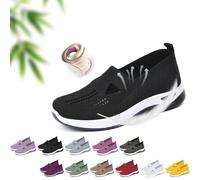Scarpe basse da donna traspiranti, suola morbida antiscivolo, facili da indossare, comode estive, casual, comode, in rete, ortopediche, per camminate di mezza età e anziani, Nero , 0 UK