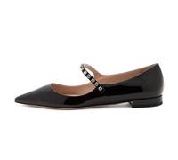 Scarpe Basse da Sposa con Cinturini e Strass da Donna,Scarpe Eleganti Basse a Punta Sexy, Mary Jane Senza Lacci Comode ed Eleganti per Lavoro Guida Passeggiate,Nero,37 EU