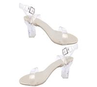 Scarpe Basse Donna Eleganti Largo Sandali Eleganti Sandali Con Tacco Da Donna Con Una Sola Linea Tacco Estivi Spesso Non Stanchi Estivi Scarpe (White 40)