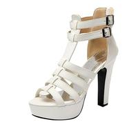 Scarpe Basse Donna Eleganti Sandali Bianchi Largo Sandali Estivi Da Donna Grandi Dimensioni Cinturini Sottili A T Cerniera Posteriore Tacchi Alti E Spessi Bassi Estivi (White 38)