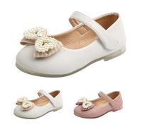 Scarpe basse Mary Jane da bambina, con perle, fiocco, per feste di compleanno, per bambini e ragazze, antiscivolo, morbide, leggere, comode, per la scuola, bianco, 25 EU