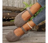 Scarpe Basse Mary Jane Flock da Donna, con Punta Arrotondata e Chiusa, comode, Suola Morbida, Tacco Basso a Zeppa e Cinturino(Brown,42)