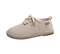 Scarpe basse per donne UK ragazzi ragazze scarpe da ginnastica in tela espadrillas stringate scarpe casual, Beige, 37.5 EU