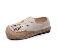 Scarpe Basse Ricamate in Cotone e Lino da Donna Espadrillas Traspiranti Casual Stringate comode Passeggio Calzature estive in Stile Etnico Bohémien