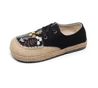 Scarpe Basse Ricamate in Cotone e Lino da Donna Espadrillas Traspiranti Casual Stringate comode Passeggio Calzature estive in Stile Etnico Bohémien