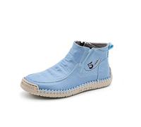 Scarpe Beck da donna fatte a mano eleganti Crinkled morbidi stivali con chiusura lampo ultra comode scarpe a piedi nudi tempo libero ortopediche impermeabili, Stile S02 Blu, 37 EU