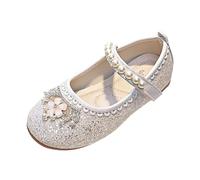 Scarpe Brillantini Bimba Sandali da Ragazza Scarpe Eleganti Bambina per Cerimonia Festa Scarpe da Danza Bambina Scarpe Glitterate Tacco Basso Ragazza Scarpe Pelle Bambina (White, 34 Big Kids)