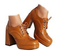 Scarpe Brogue Oxford da donna, vintage, con punta quadrata e suola spessa, stile bavarese, retrò, con lacci anteriori, comode, per Oktoberfest, birra, festival, danza in piedi, Marrone, 36 EU