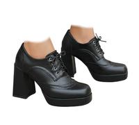 Scarpe Brogue Oxford da donna, vintage, con punta quadrata e suola spessa, stile bavarese, retrò, con lacci anteriori, comode, per Oktoberfest, birra, festival, danza in piedi, Nero , 36.5 EU