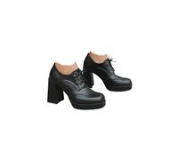 Scarpe Brogue Oxford da donna, vintage, con punta quadrata e suola spessa, stile bavarese, retrò, con lacci anteriori, comode, per Oktoberfest, birra, festival, danza in piedi, Nero , 41 EU