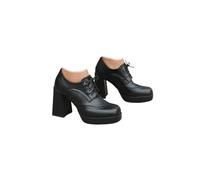 Scarpe Brogue Oxford da donna, vintage, con punta quadrata e suola spessa, stile bavarese, retrò, con lacci anteriori, comode, per Oktoberfest, birra, festival, danza in piedi, Nero , 37 EU