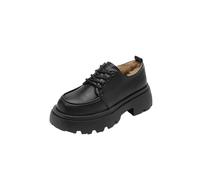 Scarpe Brogue Oxford Foderate in Peluche da Donna con Tacco Grosso E Lacci, Nuove Calzature con Plateau Stile Autunno/Inverno Oxford Creepers Dress Scarpe in Pelle(Black,39 EU)
