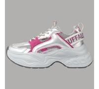 Scarpe Buffalo Yuno One design moderno argento e motivo rosa art. 1636646