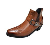 Scarpe casual alla moda - Stivali da donna in pelle robusta - Scarpe da donna con tacco caldo e confortevole, scarpe di grandi dimensioni, stivali, punta a punta, giallo, 45 EU