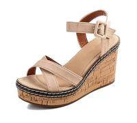 Scarpe Casual Da Spiaggia Donna, Sandali Da Donna Con Plateau Zeppa Fibbia Regolabile Punta Aperta E Traspiranti, Scarpe Roma Antiscivolo Con Plateau E Cinturino, Per Feste, Matrimoni(B beige,36 EU)