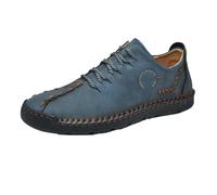 Scarpe casual da uomo con cuciture a mano, stringate, stile vintage, morbide, per uso quotidiano, Blu, 43 EU