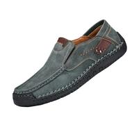 Scarpe casual da uomo, versione coreana, scarpe in pelle di soia fatte a mano, taglie grandi, traspiranti, alla moda, linea auto d'epoca, scarpe estive in pelle leggera, verde, 48 EU