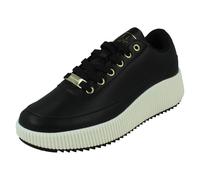 Scarpe Casual Nere E Bianche In Pizzo Per Donne Elle Sport Wedge Trainers F7R301