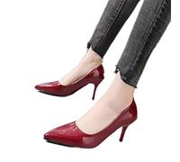 Scarpe classiche con tacco sottile da donna con décolleté da matrimonio, ufficiale, per il tempo libero, colore rosso vino, 39 (24,5 cm)