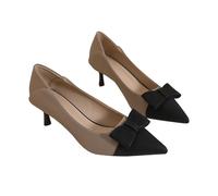 Scarpe col Tacco A Punta Gattini Tacco Heel con Fiocchi Bicolore Comode 5.5cm Scarpe da Sera con Tacco Alto (Cachi,39)