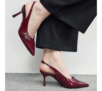 Scarpe col tacco alto a punta con cinturino alla caviglia, eleganti e versatili, adatte per l'ufficio e il tempo libero, colore bordeaux CN34,CN35,CN36,CN37,CN38,CN39,CN40,CN41,CN42
