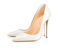 Scarpe col Tacco Alto Chiuse da Donna Taglie Comode Taglie Comode da Donna Eleganti e Sexy con Punta a Punta e Tacco a Spillo Scarpe Eleganti Slip-On per Feste, Matrimoni,Bianca,44 EU